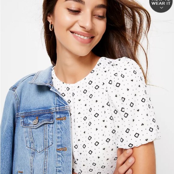 NWT LOFT Geo Puff Sleeve Swing Dress - Picture 2 of 3